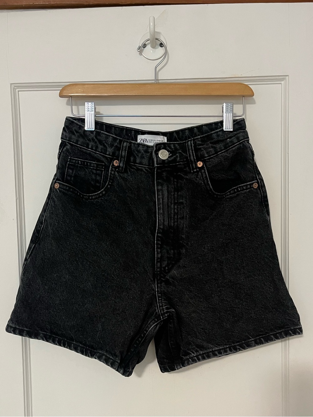 ZARA Black High-Rise Denim Shorts